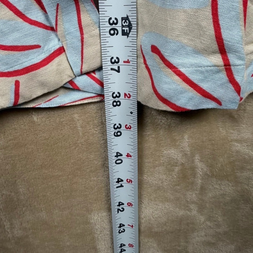 UNTUCKit Betty Linen Blend Shirt Dress XS Tan Blue Red Tropical Leaf Mini 42374 - Picture 11 of 11